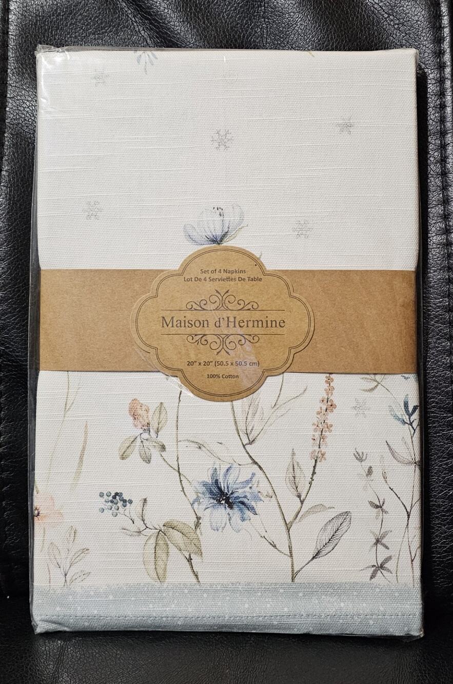 Maison d'Hermine Cloth Napkin (4) Ice Floral 100%Cotton Cottagecore Quiet Luxury